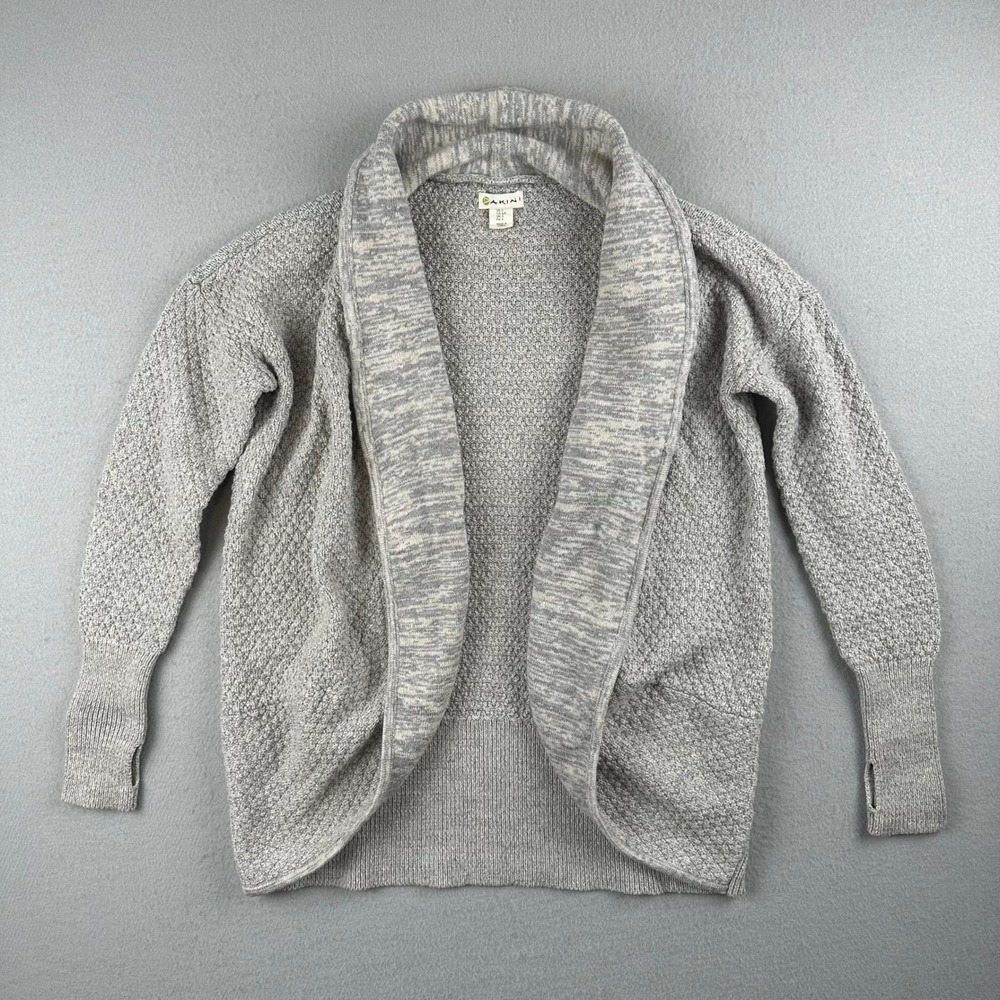 Dakini Cardigan Sweater Womens Small Grey Shawl Collar Popcorn Knit Thumbholes